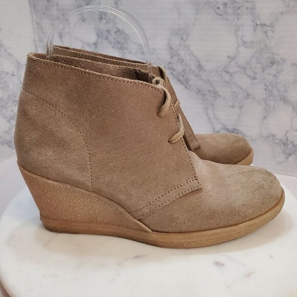 J. Crew Factory 7 Chukka Wedge Boots Taupe Suede 2 eye Lace up - Picture 2 of 11